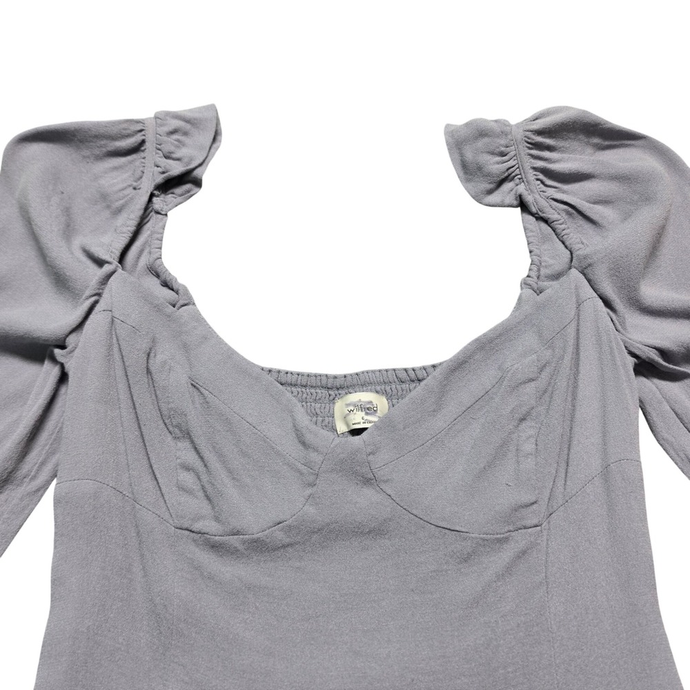 Aritzia Wilfred Mini Dress Womens 6 Lilac Puff Sleeve Sweetheart‎ Smocked - Picture 2 of 14